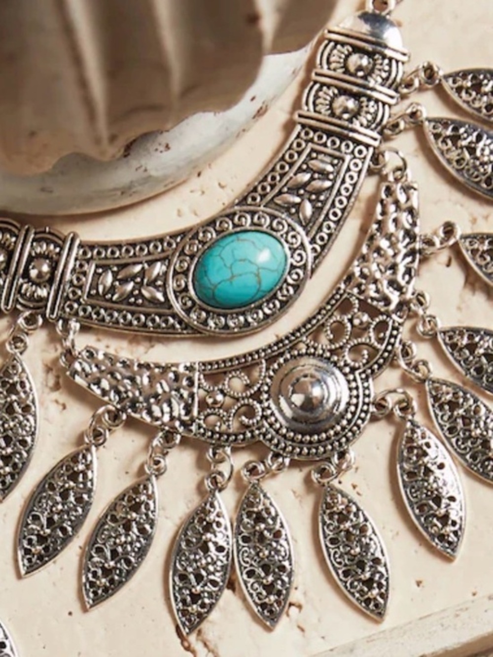 3 Pcs Silver and Topaz western Indian jewelry faux leather chain dangle set